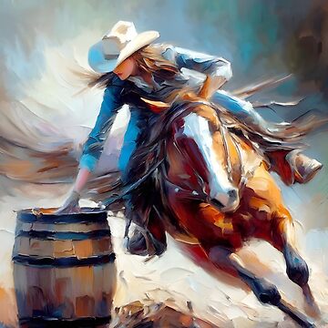 Watercolor of a young girl barrel shops racing