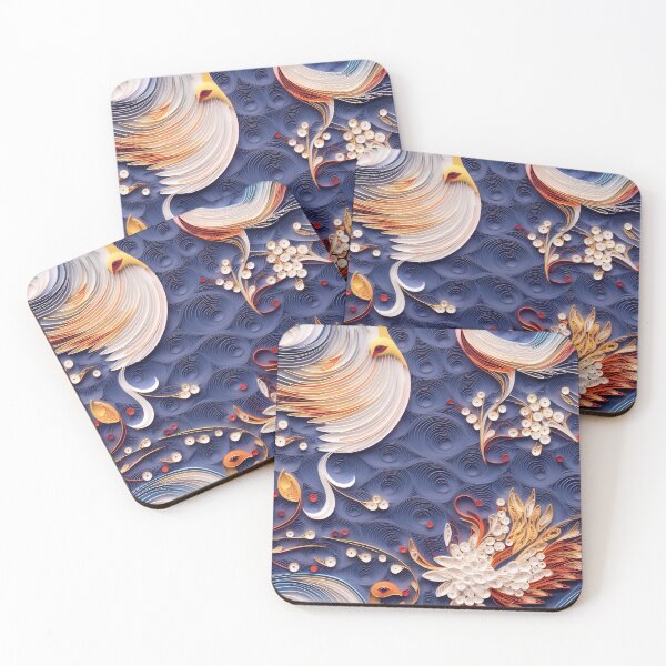Item preview, surreal bird paper quilling style pattern designed and sold by LorrieBee.
