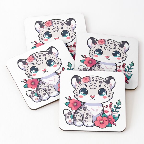 Item preview, Kawaii Snow Leopard Cub in Flowers designed and sold by Irbisinthebox.