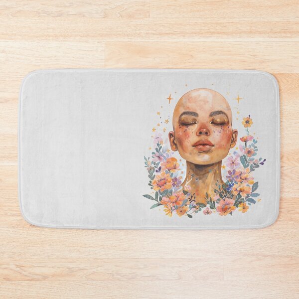 Item preview, Watercolor portrait woman without hair and flowers designed and sold by Zhaphiraccu.
