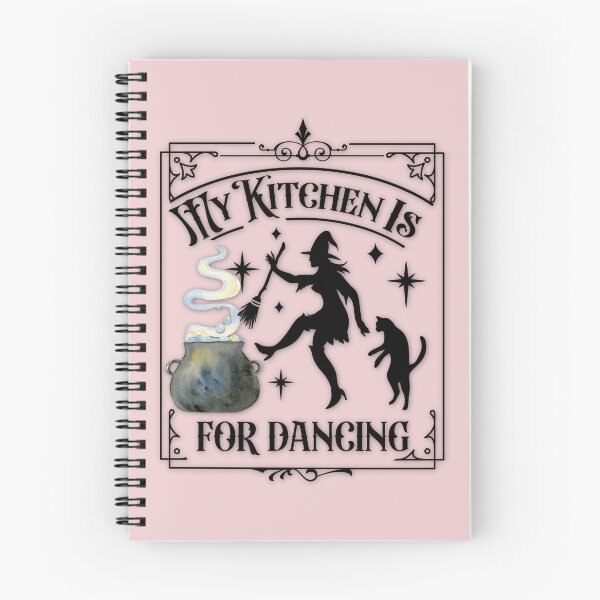 Item preview, Boho Blush Pink, Cottagecore - My Kitchen is for Dancing, Kitchen Witchery, Kitchen Witch, Familiar Kitty, Cauldron and Spells, Cute Witch designed and sold by Alaska Magick.