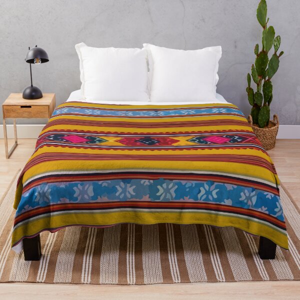 Item preview, Mexican serape fabric bright yellow maximalist decor embroidery poncho designed and sold by T-Mex.