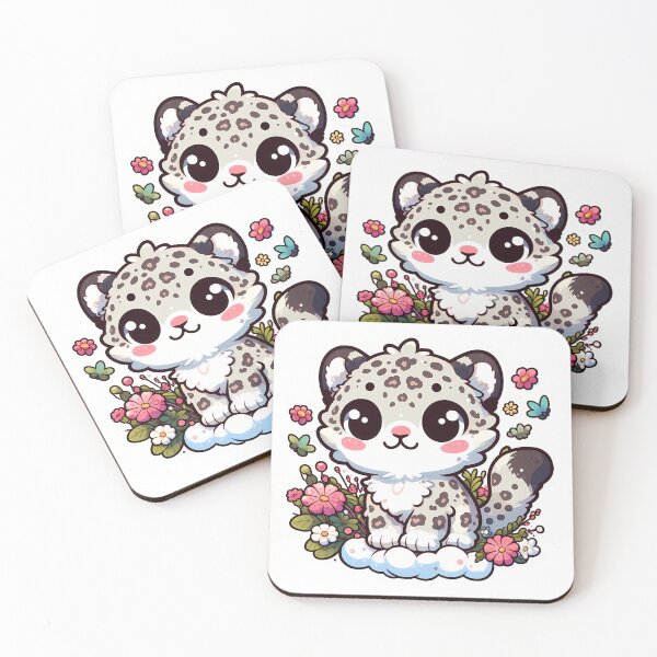Item preview, Kawaii Snow Leopard Cub in Flowers designed and sold by Irbisinthebox.