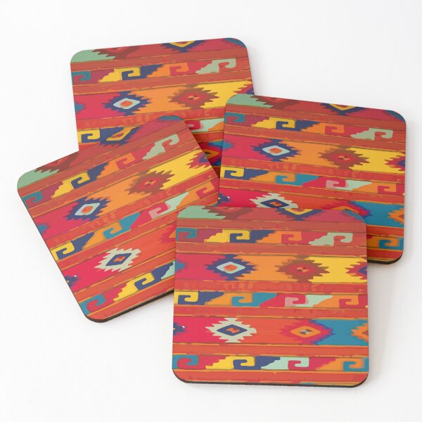 Item preview, Mexican vibrant embroidered fabric multicolor ethnic symbols orange maximalist decor designed and sold by T-Mex.