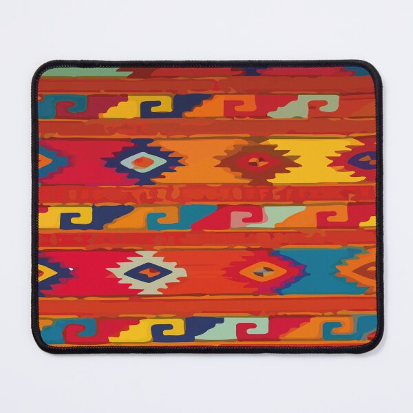 Item preview, Mexican vibrant embroidered fabric multicolor ethnic symbols orange maximalist decor designed and sold by T-Mex.