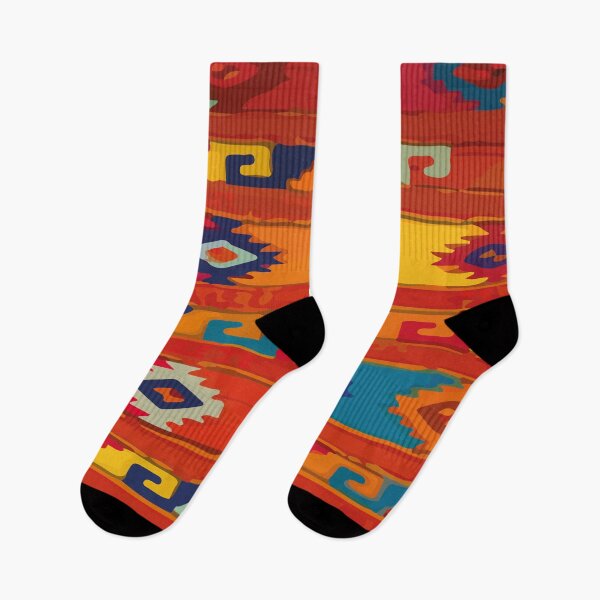 Item preview, Mexican vibrant embroidered fabric multicolor ethnic symbols orange maximalist decor designed and sold by T-Mex.