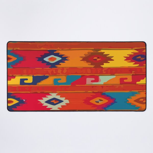 Item preview, Mexican vibrant embroidered fabric multicolor ethnic symbols orange maximalist decor designed and sold by T-Mex.