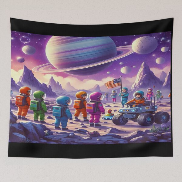 Item preview, Children in Blue Rover Astronauts in Space Wall Art and Puzzle designed and sold by Cupideros.