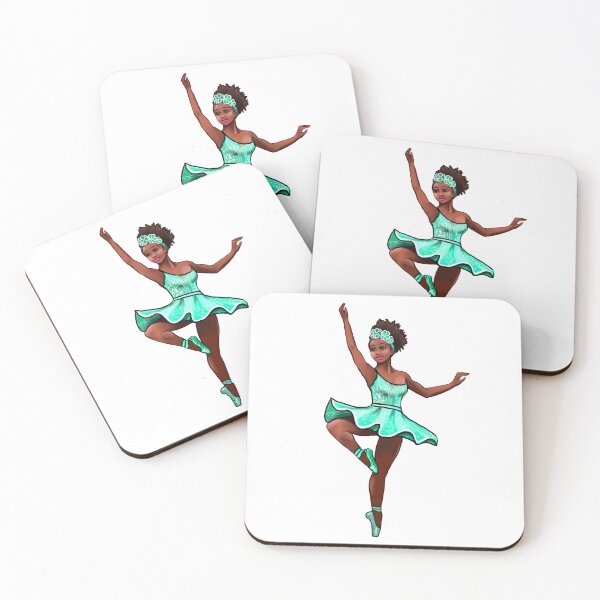 Item preview, Ballet dance dancer in green aqua tutu and pointe shoes cute dancing African American ballerina designed and sold by Artonmytee.