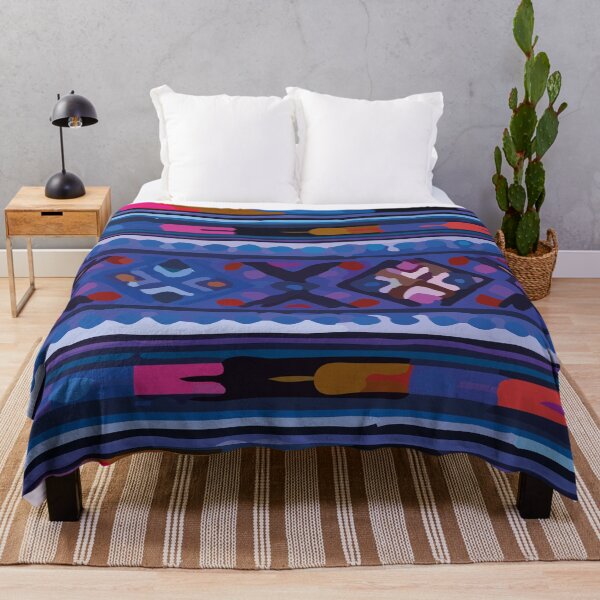 Item preview, Bright blue serape blanket mexican embroidery dopamine decor designed and sold by T-Mex.