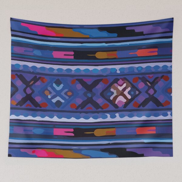 Item preview, Bright blue serape blanket mexican embroidery dopamine decor designed and sold by T-Mex.