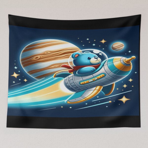 Item preview, Blue Teddy Bear Astronaut Flying Past Jupiter Wall Art and Puzzle designed and sold by Cupideros.