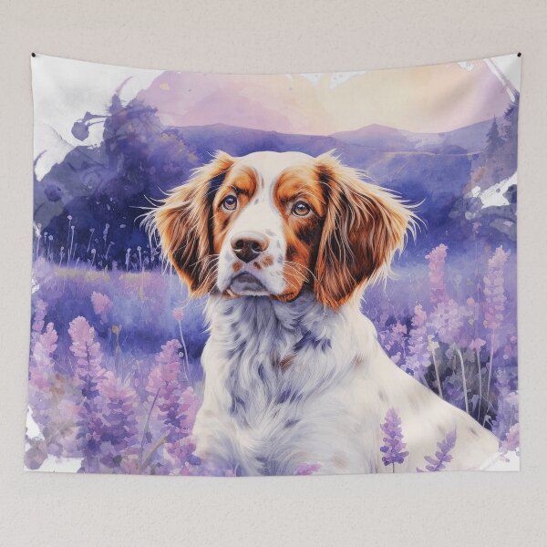 Item preview, Brittany Spaniel Dog In Lavender Flower Field designed and sold by TheAnimalZ00.