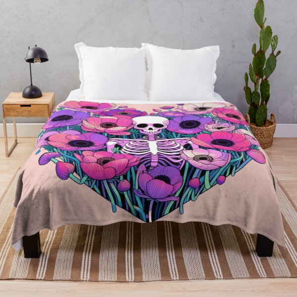 Item preview, Anemone Skeleton Pink Heart Flowers Drawing Illustration Death designed and sold by CoffeeIsATrip.