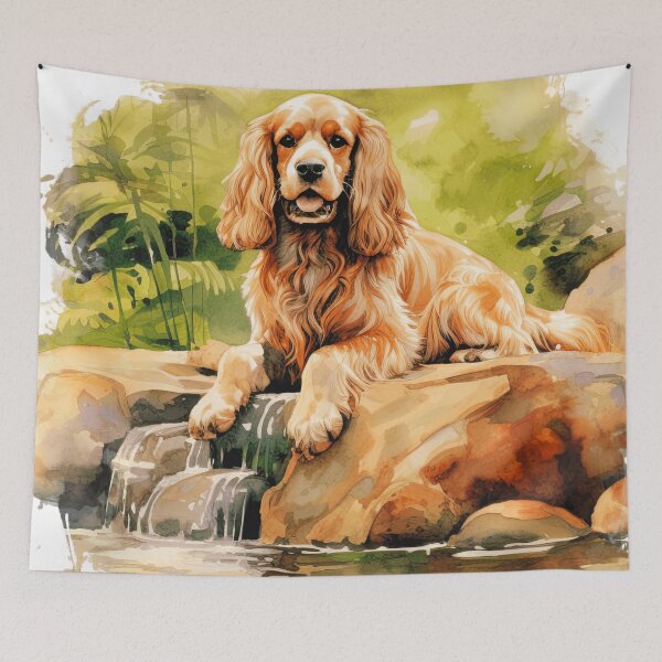 Item preview, Watercolor Cocker Spaniel Lake Illustration designed and sold by TheAnimalZ00.