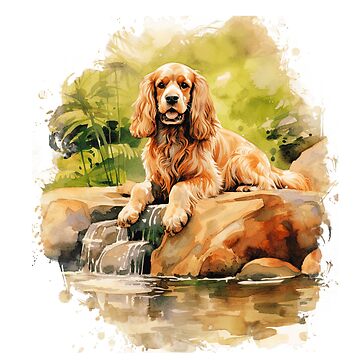 Watercolor Cocker Spaniel Lake Illustration
