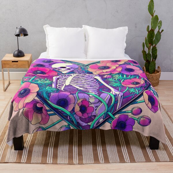 Item preview, Beautiful Anemone Skeleton Poppies Flowers Drawing Illustration Death designed and sold by CoffeeIsATrip.