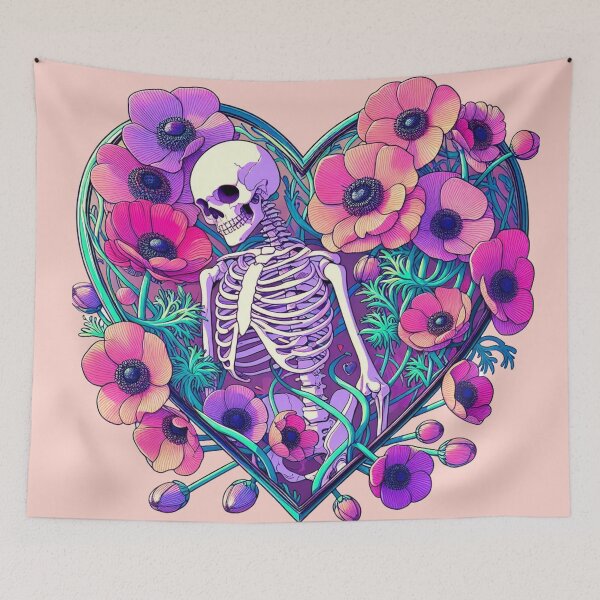 Item preview, Beautiful Anemone Skeleton Poppies Flowers Drawing Illustration Death designed and sold by CoffeeIsATrip.