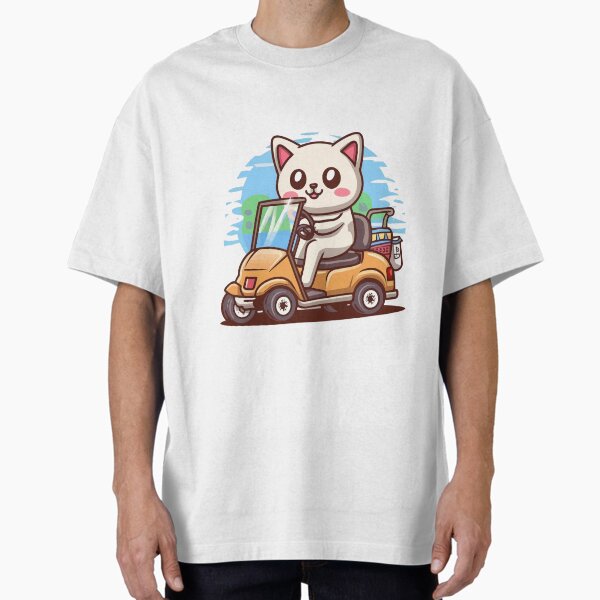 Cat Driving Golf Cart Funny Cat In Golf Cart Oversized T-Shirt