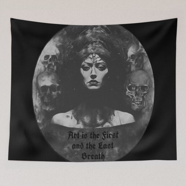 Item preview, Life is an Illusion, Death is a Promise: Red Sirio’s Art as the First and Last Breath (Lightning tattoo black sun, dark art, woman, skulls, black and white) designed and sold by Red Siri0 Art.