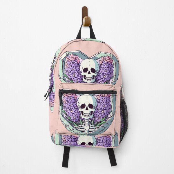 Item preview, Lavender Skeleton Pink Flowers Drawing Illustration Metal Frame designed and sold by CoffeeIsATrip.