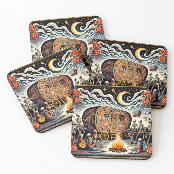 Item preview, Dead Skeletons and Red Roses Gypsy Caravan Under Dark Stars designed and sold by HippieFarms11.