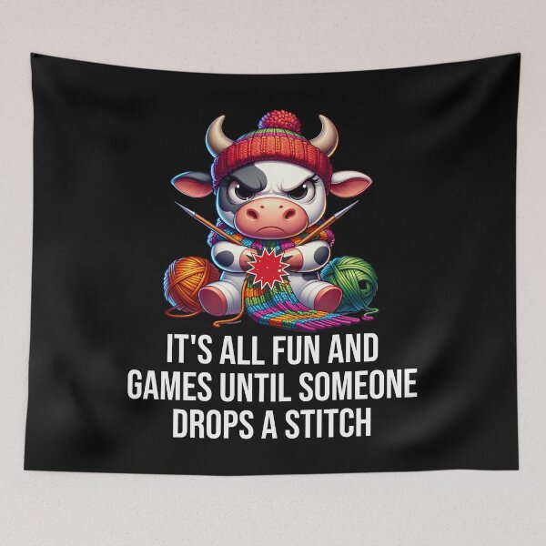 Item preview, Dropped stitch - funny cow - knitting humor designed and sold by EvergreenWhimsy.