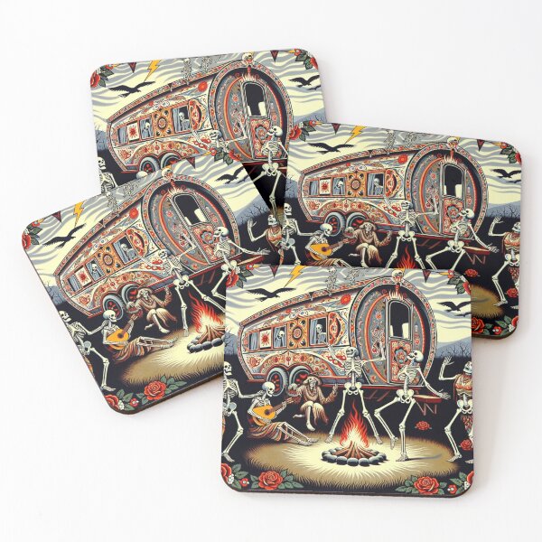 Item preview, Dead Skeletons Campfire Dance By a Gypsy Caravan Trailer designed and sold by HippieFarms11.