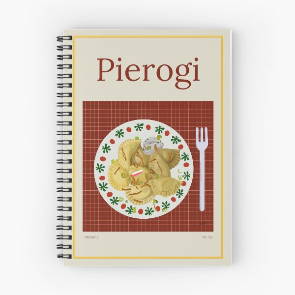 Item preview, PIEROGI illustration with a plate of dumplings, creme fraiche, onions and spring onions designed and sold by Posteria.
