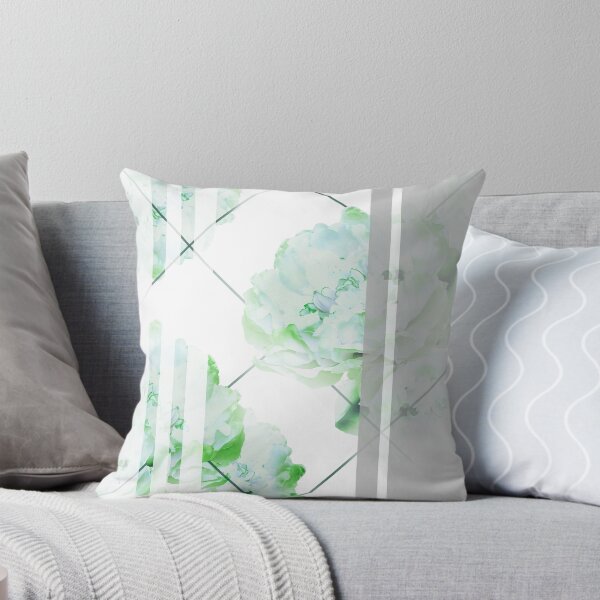 Item preview, Abstract Geometric Lines Green Peonies Flowers Design  designed and sold by oursunnycdays.