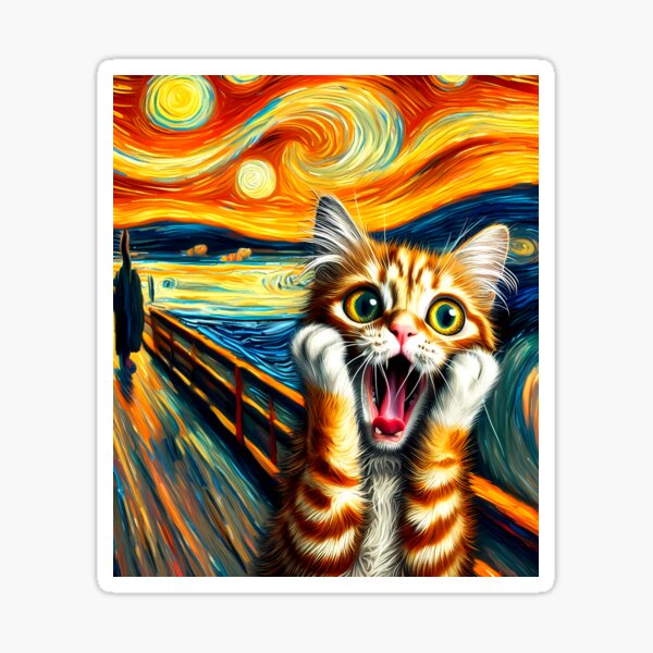 The Scream Cat Parody Edvard Munch Retractable Belt Clip Badge Key Holder 
