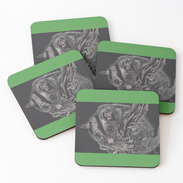 Item preview, Mahogany glider. A black and white scraper board image. designed and sold by Nature in Tasmania.