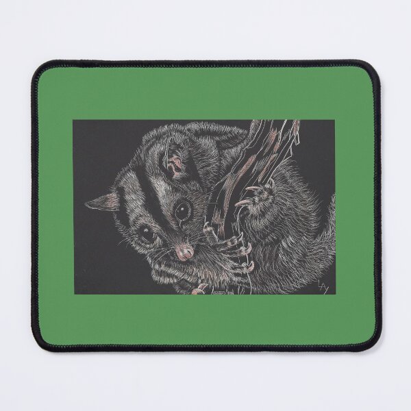 Item preview, Mahogany glider. A black and white scraper board image. designed and sold by Nature in Tasmania.