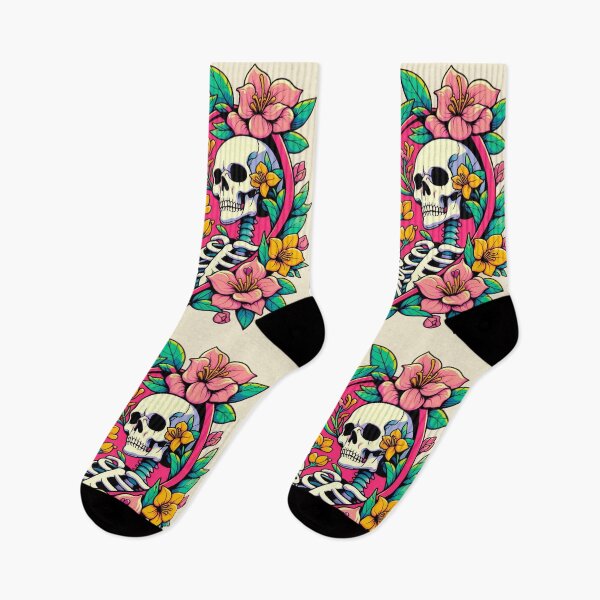 Item preview, Tropical Skeleton Lovers Hibiscus Flowers Drawing Illustration Death designed and sold by CoffeeIsATrip.