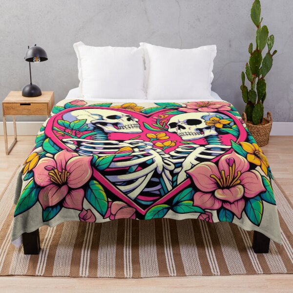 Item preview, Tropical Skeleton Lovers Hibiscus Flowers Drawing Illustration Death designed and sold by CoffeeIsATrip.