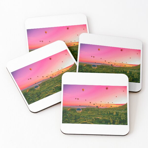 Item preview, A bird's-eye view of cappadocia with balloons at sunset. In  Türkiye designed and sold by Pixelaire.
