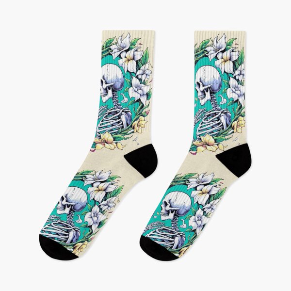 Item preview, Tropical Skeleton Lovers Flowers Drawing Illustration Love Death designed and sold by CoffeeIsATrip.