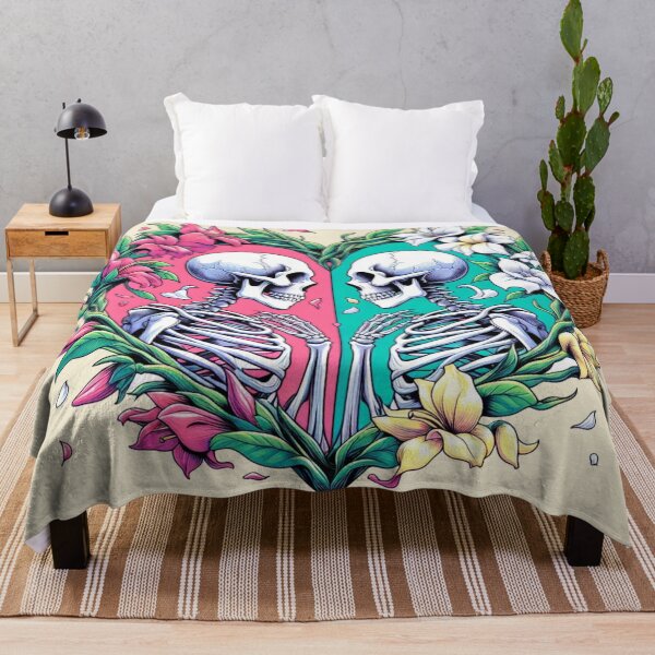 Item preview, Tropical Skeleton Lovers Flowers Drawing Illustration Love Death designed and sold by CoffeeIsATrip.