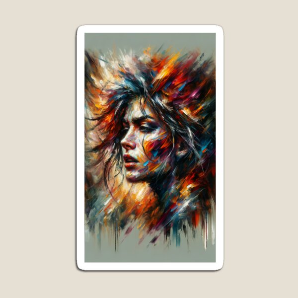 Item preview, Expressionist portrait of a woman with wild brush strokes and intense colors, evoking strong emotions designed and sold by AndreaMart.