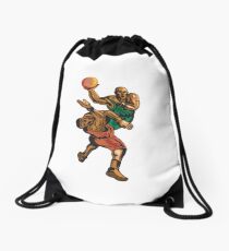 Basketball Player Dunking Blocking Retro Drawstring Bag