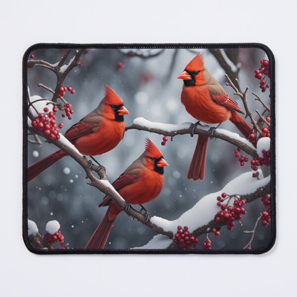 Item preview, Winter red cardinal n red berries nightcafe ai art  designed and sold by WildflowersAI.