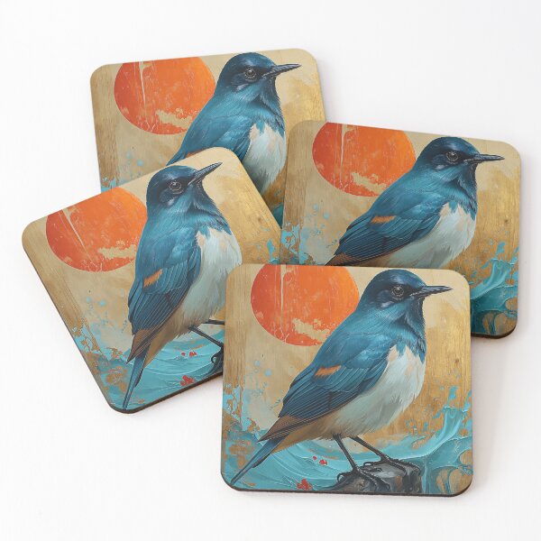 Item preview, Bluebird standing in turquoise water with a red sun designed and sold by Rockwpapart.