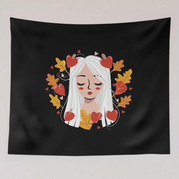 Item preview, Girl White Hair Leaves Hearts Enigmatic Fall Melancholic designed and sold by w1ckerman.
