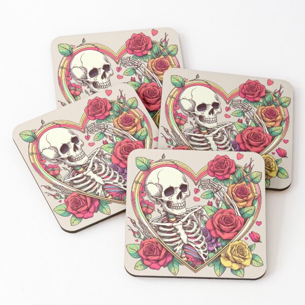 Item preview, Skeleton Love Red Roses Flowers Drawing Illustration Death designed and sold by CoffeeIsATrip.