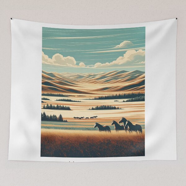 Item preview, Vintage Travel Poster - Minimalist Retro Mongolian Steppe Mongolia - Bold Color designed and sold by pod24.