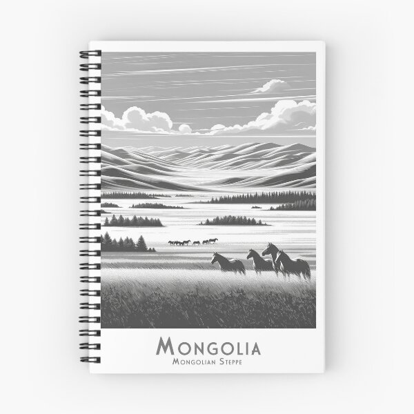 Item preview, Vintage Travel Poster - Minimalist Retro Mongolian Steppe Mongolia - black and white designed and sold by pod24.