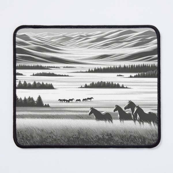 Item preview, Vintage Travel Poster - Minimalist Retro Mongolian Steppe Mongolia - black and white designed and sold by pod24.