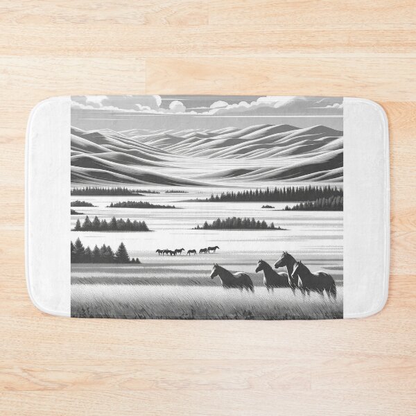 Item preview, Vintage Travel Poster - Minimalist Retro Mongolian Steppe Mongolia - black and white designed and sold by pod24.