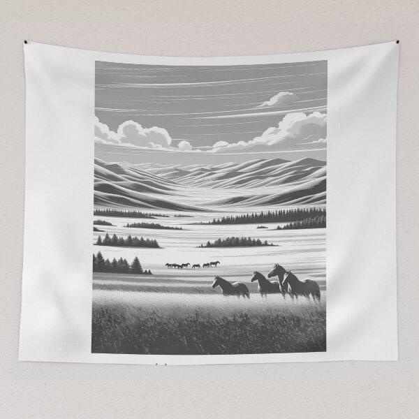 Item preview, Vintage Travel Poster - Minimalist Retro Mongolian Steppe Mongolia - black and white designed and sold by pod24.