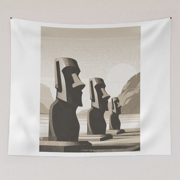 Item preview, Retro Travel Poster - Vintage Easter Island Moai, Minimalist Art - sepia - monochrome designed and sold by pod24.